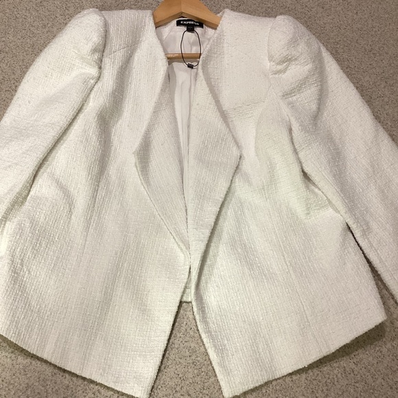 Express White Puff Shoulder Boucle Jacket - Picture 4 of 9